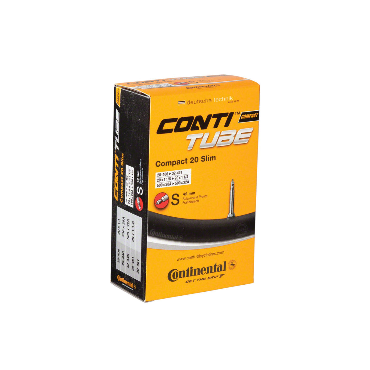Continental Standard Tube 20x1 - 1/8" - 1 - 1/4" 42mm Presta Valve