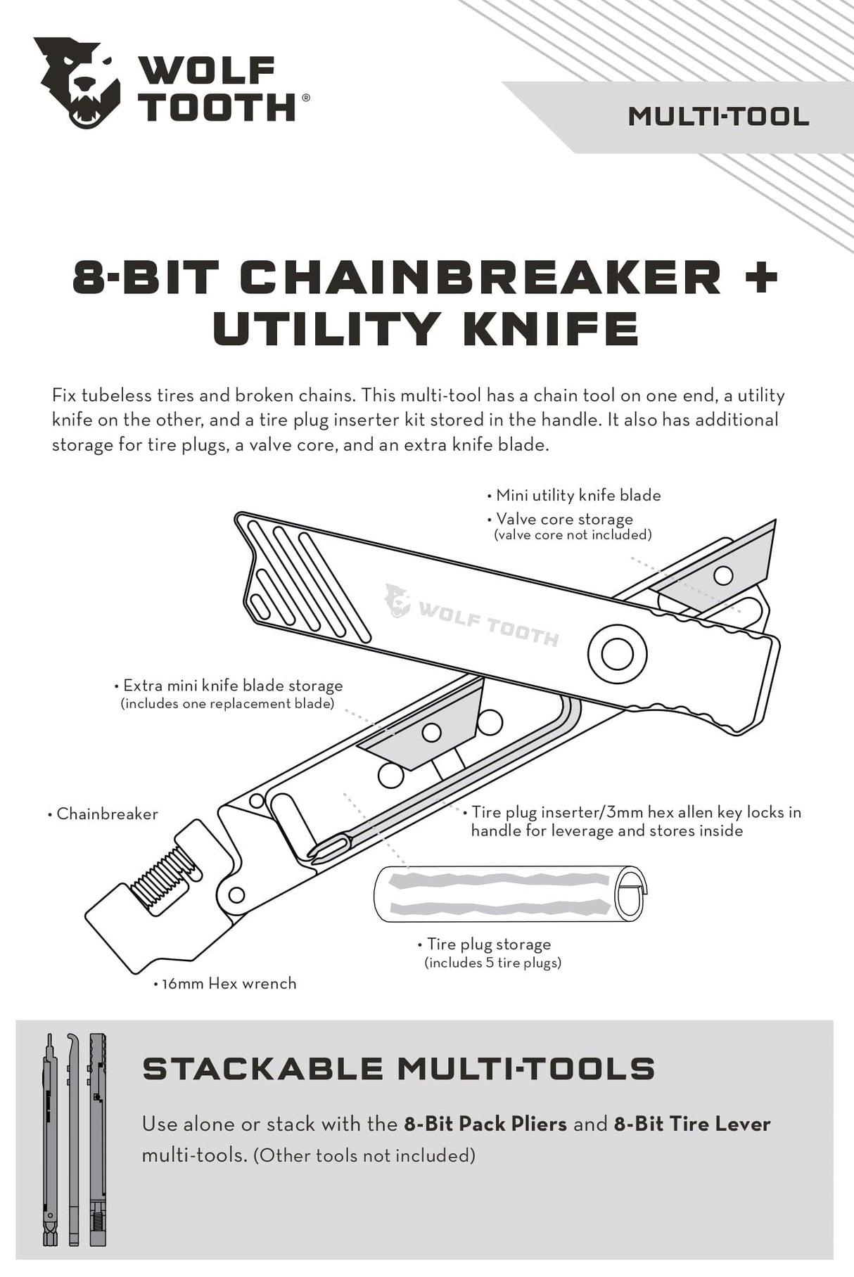 Wolf Tooth 8 - Bit Chainbreaker + Utility Knife Multi - Tool