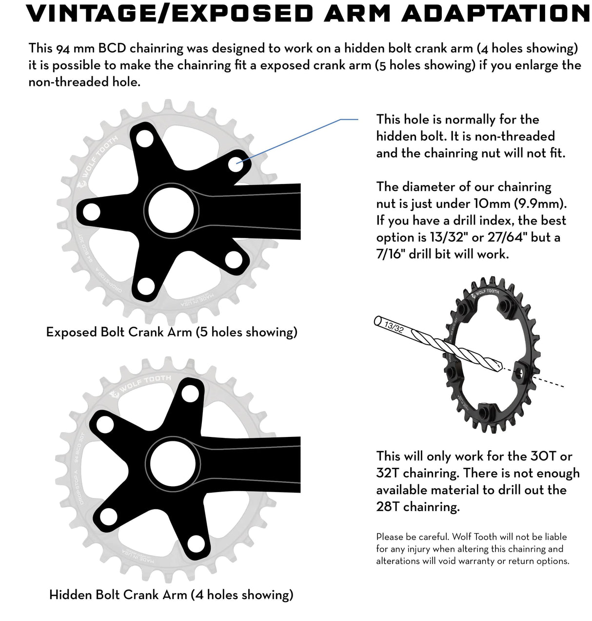 Wolf Tooth 94 mm BCD for 5 - bolt Cranks Drop - Stop A