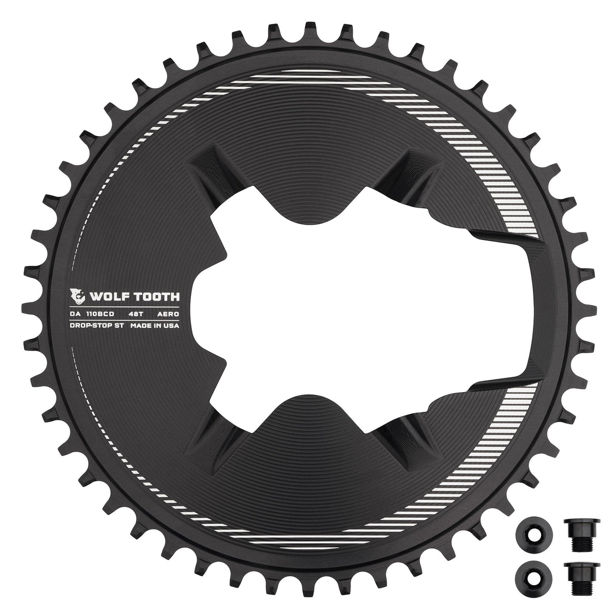 Wolf Tooth Aero Direct Mount Chainrings for Shimano Dura - Ace R9200 Cranks Black