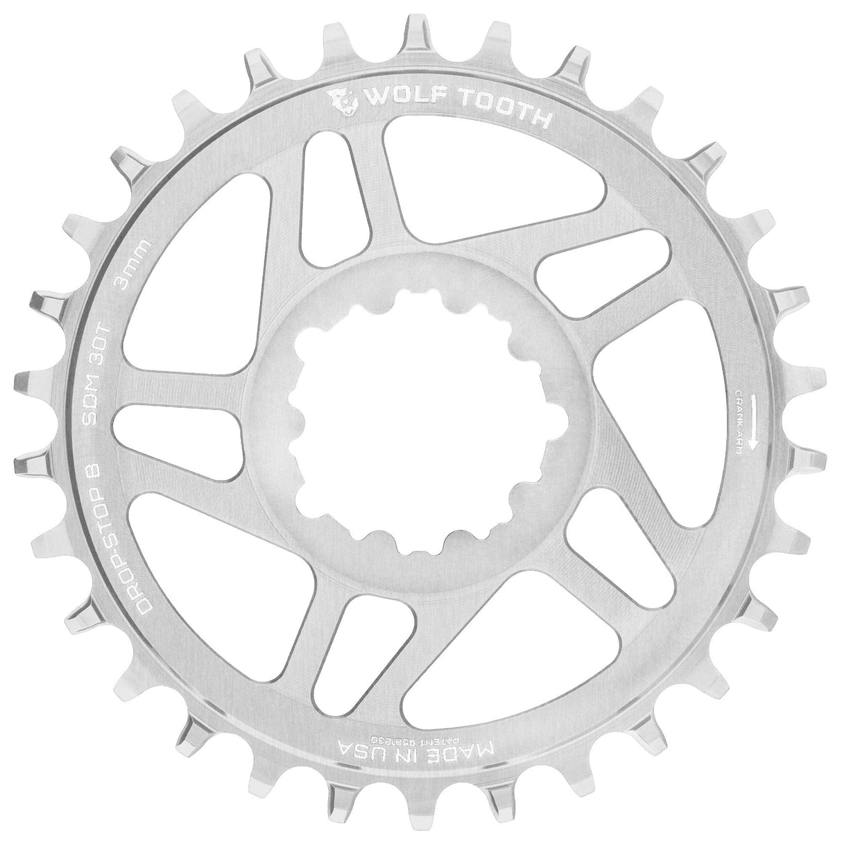 Wolf Tooth Direct Mount Chainrings for SRAM 3 - bolt Cranks - Raw Silver Drop - Stop B (3mm Offset)