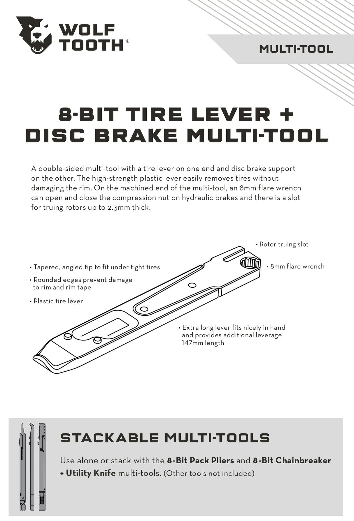 Wolf Tooth 8 - Bit Tire Lever + Disc Brake Multi - Tool