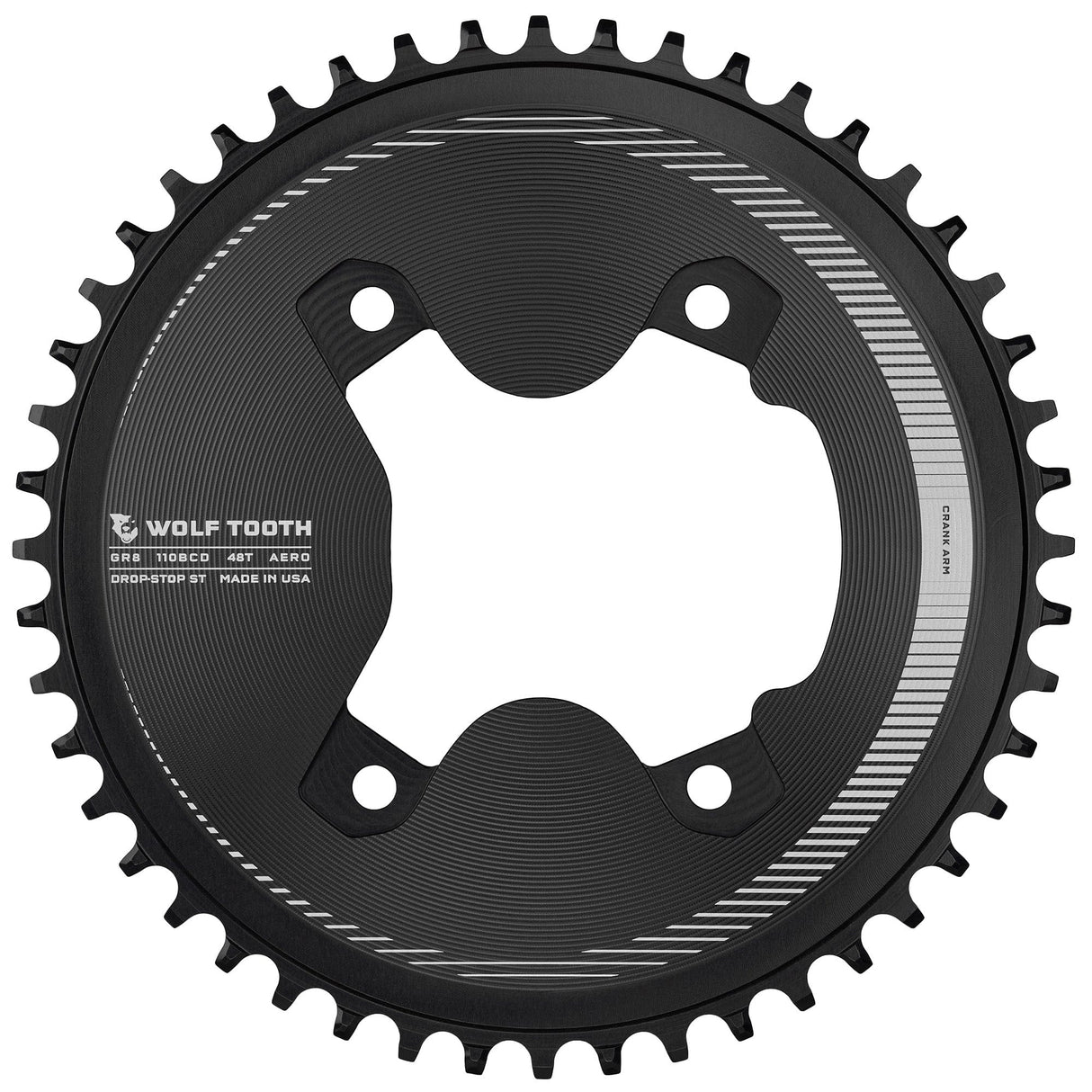 Wolf Tooth Aero 110 BCD Asymmetric 4 - Bolt Chainrings for Shimano GRX 800 Cranks Drop - Stop ST