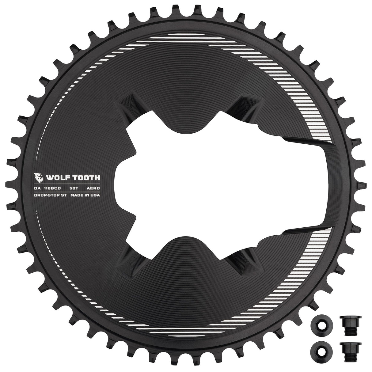 Wolf Tooth Aero Direct Mount Chainrings for Shimano Dura - Ace R9200 Cranks Black