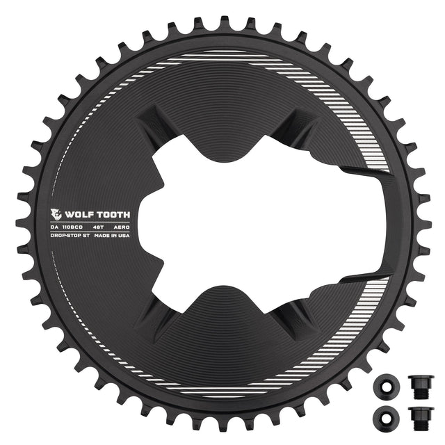 Wolf Tooth Aero Direct Mount Chainrings for Shimano Dura - Ace R9200 Cranks Black