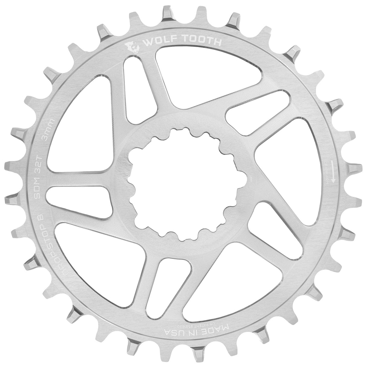 Wolf Tooth Direct Mount Chainrings for SRAM 3 - bolt Cranks - Raw Silver Drop - Stop B (3mm Offset)
