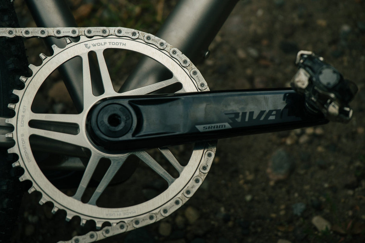 Wolf Tooth Direct Mount Chainrings for SRAM 8 - Bolt Gravel / Road Cranks - Raw Silver Drop - Stop B