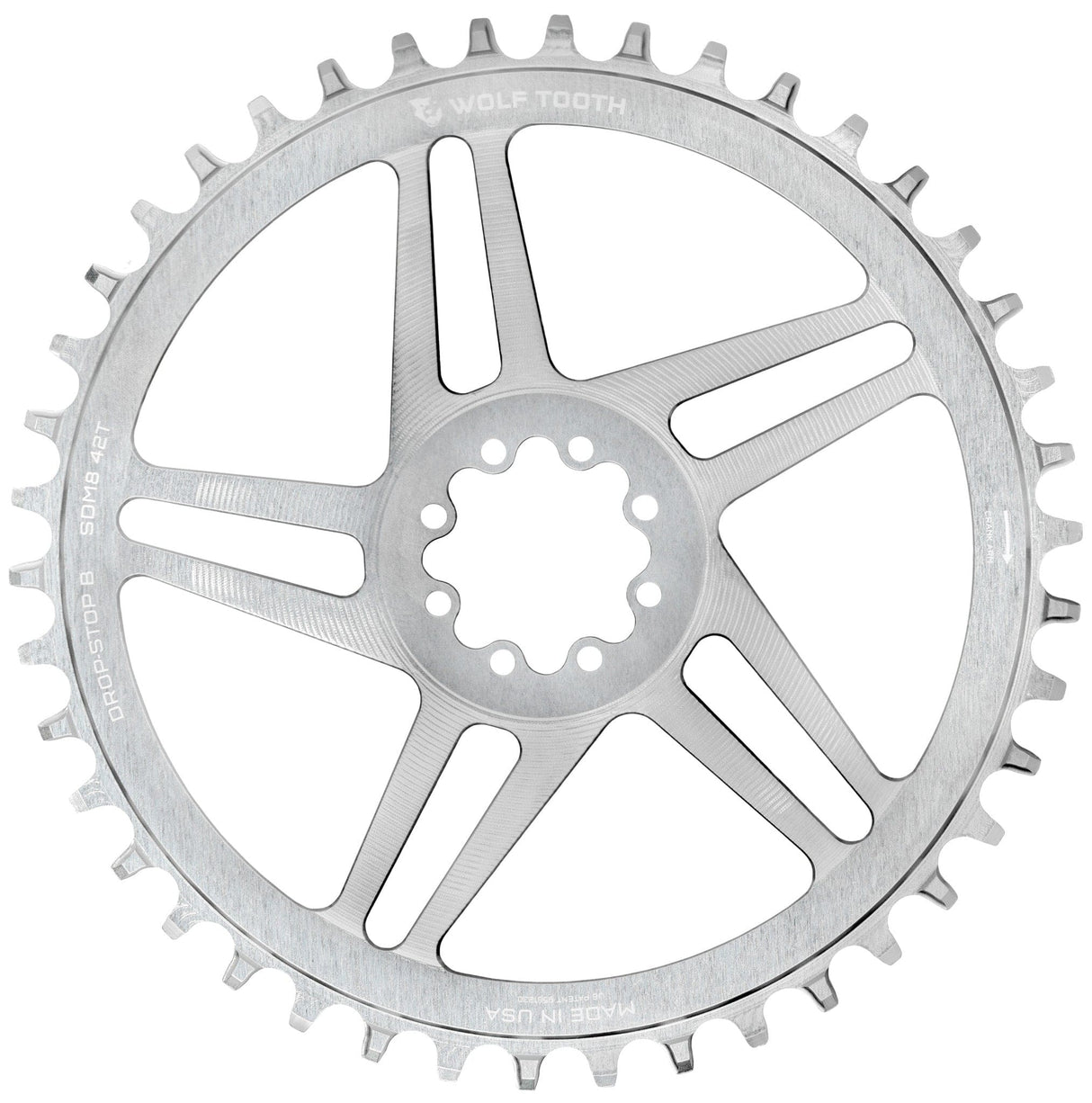 Wolf Tooth Direct Mount Chainrings for SRAM 8 - Bolt Gravel / Road Cranks - Raw Silver Drop - Stop B