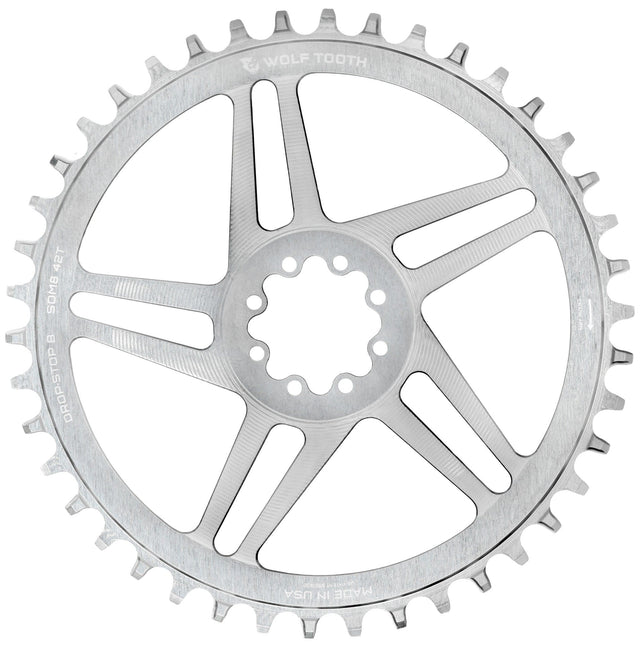 Wolf Tooth Direct Mount Chainrings for SRAM 8 - Bolt Gravel / Road Cranks - Raw Silver Drop - Stop B