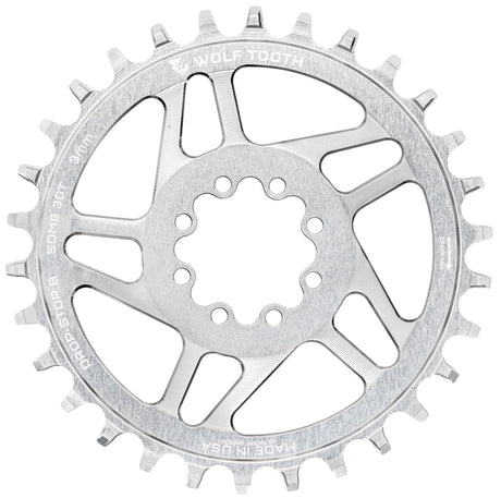 Wolf Tooth Direct Mount Chainrings for SRAM 8 - Bolt Mountain Cranks - Raw Silver Drop - Stop B (3mm Offset)