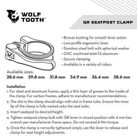 Wolf Tooth Seatpost Clamp Quick Release 28.6